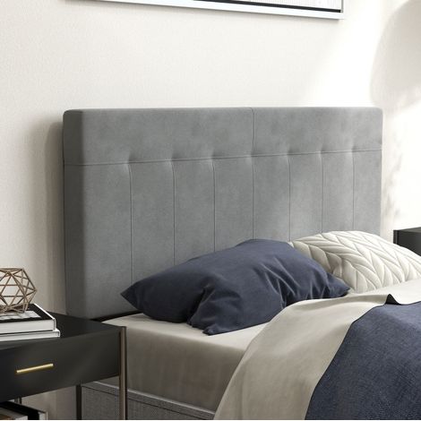 Testiera regolabile a 3 altezze 140 cm tessuto effetto velluto grigio con piedini in metallo DESVIAE (1/5)