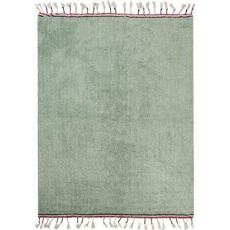 Alfombra moderna de algodón 140 x 200 cm con flecos infantil verde Caparli (1/5)