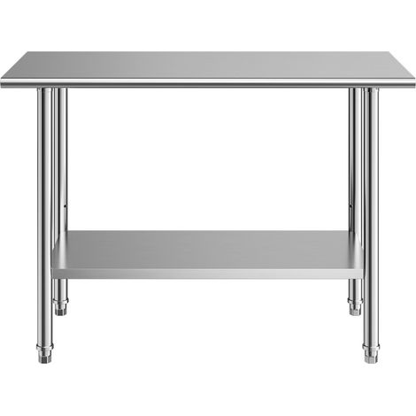 Table de travail en acier inoxydable, 61x122 cm, plan de préparation alimentaire, étagère inférieure réglable, robuste pour cuisine pro, restaurant, maison, hôtel. (1/5)