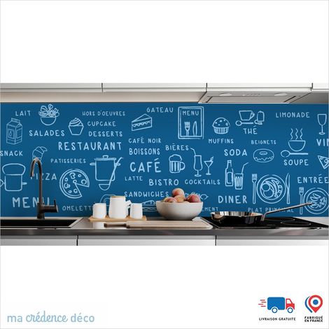 Crédence : Dessin food foncé - Couleur Bleu signal - Alu composite - 120 - 60 (1/3)