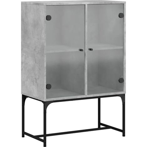 Armoire latérale avec portes vitrées fonction d'affichage rangement 69 x 37 x 100 cm en bois gris béton (1/5)