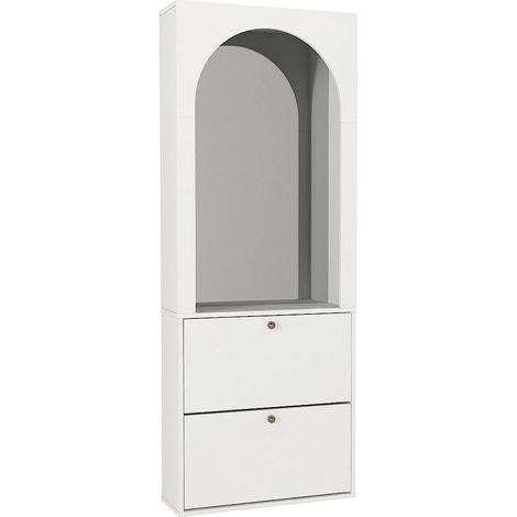 Scarpiera 2 vani ribaltabili e 1 specchio Bianco e dorato - CYMORA (1/5)