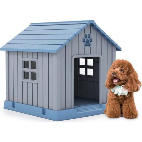 Niche pour chien en plastique imperméable et ventilée, sol surélevé, pour petits et moyens animaux intérieur extérieur (1/5)