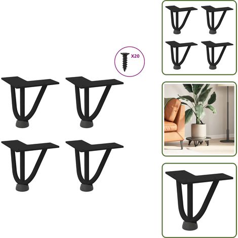vidaXL Patas de horquilla para mesa de centro (4 unidades), color negro, 10 cm, acero macizo (1/5)