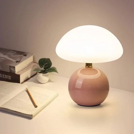 Lampe de chevet filaire, lampe de table champignon à intensité variable, 3 températures de couleur, veilleuse de protection des yeux, rose (1/5)