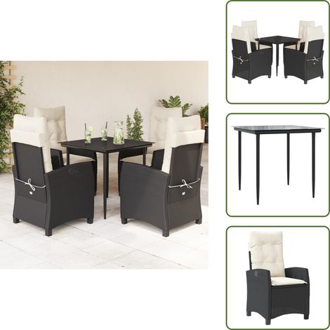 Sitzkissen - vidaXL 5-tlg. Garten-Essgruppe mit Kissen Schwarz Poly Rattan - Rückenkissen (1/5)