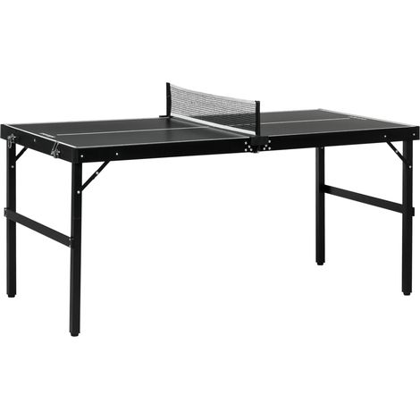 Mini table de ping pong pliable table de ping-pong d'intérieur avec filet, balles, poignée, 152 x 76 x 72 cm noir (1/5)