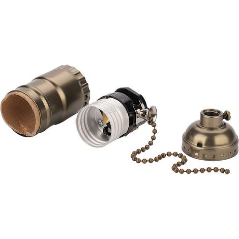 Portalámparas vintage de aluminio bronce E27 con cadena para lámpara de escritorio, base de rosca