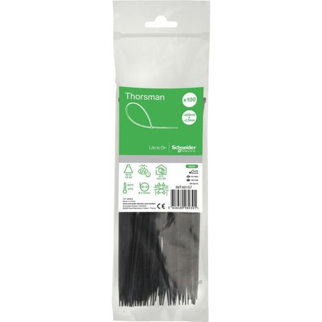 Schneider - Collier De Serrage Plastique En Rilsan Noir 200x2,5mm - Nylon - Lot De 100 Colliers Serre-câbles (1/3)
