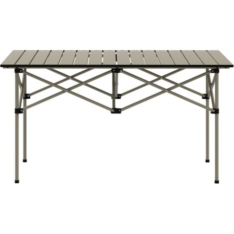 Campingtisch Klapptisch mit Aufrollbare Tischplatte X-Rahmen Gartentisch aus Aluminium leicht 2 Personen Beistelltisch Falttisch für Garten Balkon Camping 95 x 55cm Khaki
