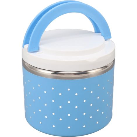 Boîte à lunch ronde isotherme, étanche et portable, grand format, bleue, idéale pour l'école, le bureau et les voyages. (1/5)