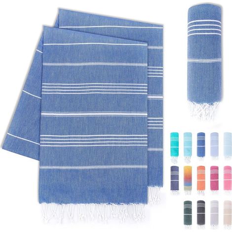 Set mit 2 Strandtüchern, 100 % Baumwolle, Fouta Hammam 95 x 180 cm, schnelltrocknend, für Sauna und Sport (1/5)
