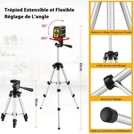 Niveau Laser,ASOBRIS Laser Chantier Autonivelant avec Trepied,Lazer Niveaux à Ligne Croisée Verte Pour Accrocher des Tableaux,Décoration,Carrelage Intérieur et Extérieur,2 x Batterie (4) (1/4)