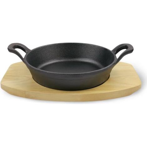 Fabricants de poêles en fonte, mini poêles à frire non revêtues antiadhésives, commerce extérieur, poêle simple 16 cm 18 cm, poêle à frire double anse (poêle simple + plateau en bois, diamètre 18 cm) (1/5)