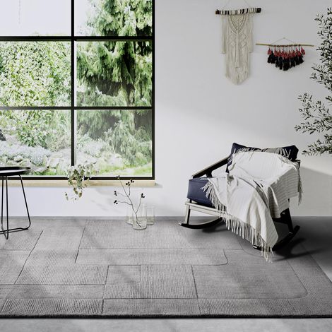 Tapis en Laine Charlotte - Tapis de Salon Naturel tissé à la Main et Naturel - Style bohème - pour Salon, Chambre à Coucher, Salle à Manger, Couloir, Cuisine - Gris - 160 x 230 cm (1/5)