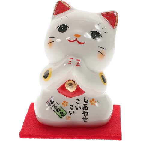 pièce Adorable chat porte-bonheur en céramique, décoration pour la maison-8x6.5cm-White (1/3)