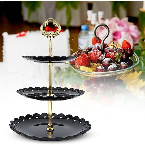 3-stöckiger Obst-Dessert-Ständer, Cupcake-Kuchenhalter, Geburtstagsparty, Hochzeit (Schwarz) (1/5)