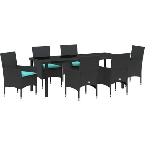 Set di tavolo e sedie con cuscino 7 pcs Nero Rattan in PE vidaXL