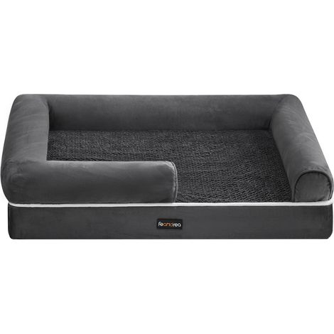 Panier pour Chien Orthopédique, Canapé, Lit pour Animaux, Rembourrage Moelleux, Bords Rehaussés, Housse Amovible et Lavable, 91 x 71 x 20 cm, Antidérapant, Gris Foncé