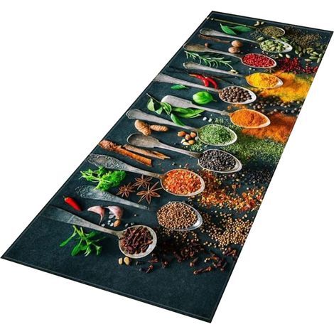 Motifs de tapis de cuisine, de vaisselle et de condiments-Antidérapant, lavable et confortable-60x180centimètre (1/5)