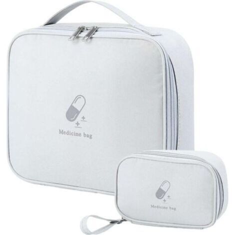 Lot de 2 sacs à médicaments, pilulier, petit porte-médicaments portable, mini trousse de premiers secours portable pour activités de plein air, sport, maison, camping, randonnée, gris, sac à médicamen