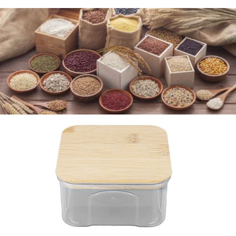 Bocaux hermétiques pour aliments secs avec couvercle bambou - 450 ml (10.7x5.7 cm) - Transparent et durable pour riz, café, épices (1/5)
