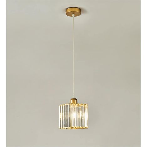 Mini lustre en cristal, suspension chromée, plafonnier encastré, suspension moderne, salle à manger, chambre, cuisine, îlot central, dressing, couloir, douille E27, une seule tête, doré, carré (1/5)