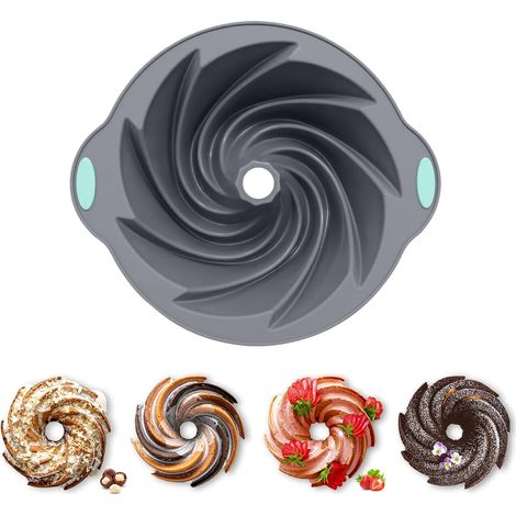 Silicone Bundt Cake Pan with Spiral Design, Chicrinum Food Grade Non-Stick Silicone Cake Mold for Baking Pound Cake, Jello, Gelatin, Metal Reinforced Frame Sturdy, BPA Free, Dishwasher Safe