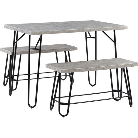 Conjunto de comedor con chapa de mármol gris y negro 2 bancos 4 plazas estilo industrial Kempton