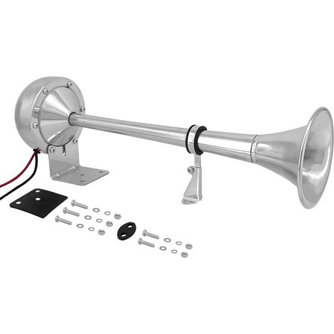 Avertisseur sonore ISURE MARINE 12 V pour bateaux, acier inoxydable, trompette unique, 118 dB, kit complet, tonalité grave, 40 cm (15-3/4"), étanche, pour navires, bateaux, marins, yachts, camions, SU (1/5)