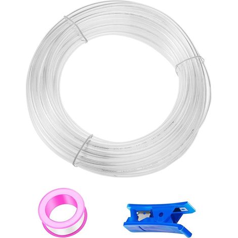 Tuyau pneumatique transparent en polyuréthane de 50 m, flexible, pour air comprimé, diamètre extérieur 8 mm x diamètre intérieur 5 mm + 1 coupe-tuyau bleu + 1 ruban téflon rose (1/5)