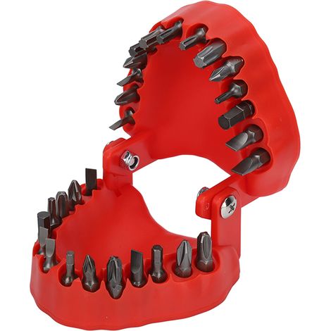Porte-embouts de foret pour prothèses dentaires, en forme de modèle de dentier, avec 28 embouts de tournevis inclus (rouge). (1/5)
