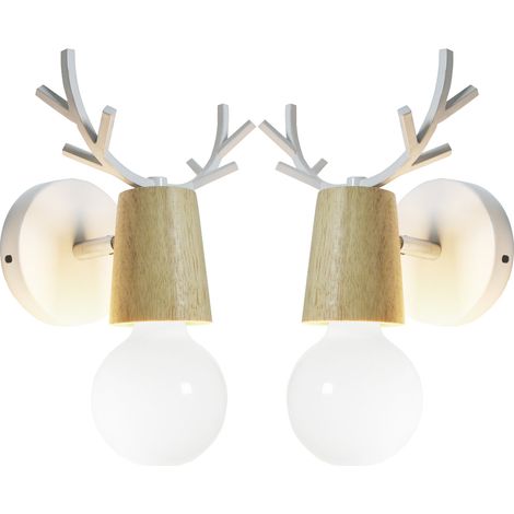 2PCS Lámpara De Pared De Asta Creativa Apliques De Pared De Estilo Nórdico Lustre De Ciervo De Navidad Lámpara De Pared Retro Moderna Blanco (1/5)