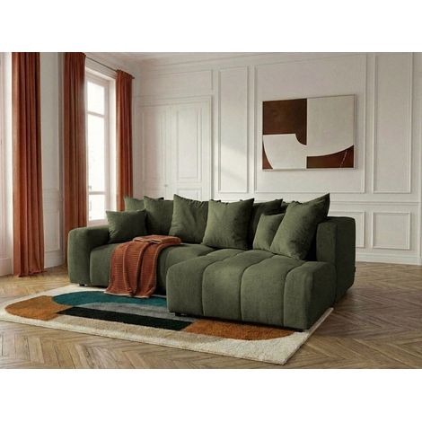 BOBOCHIC - Canapé d'angle L convertible coffre ROXELANE tissu chiné Angle droit  Vert