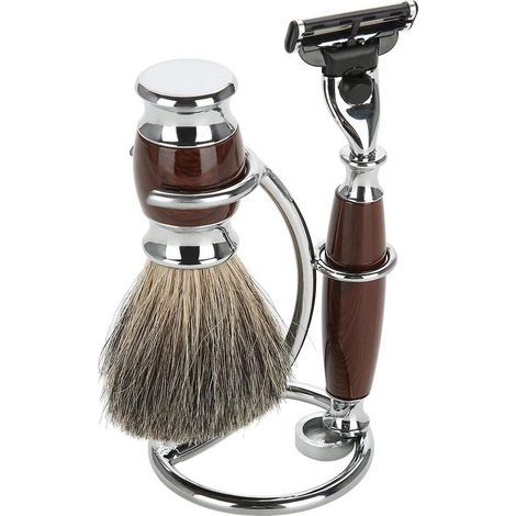 Support De Rasoir De Rasage En Acier Inoxydable, Kit D'outils de Rasage pour Hommes 2 EN 1 Support, Blaireau de Rasage Manuel Courbé Portable pour Comptoirs de Salle de Bain (1/5)