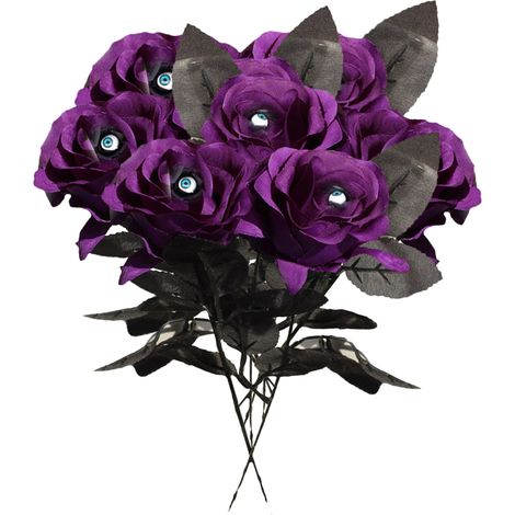 Rose artificielle en forme de globe oculaire, 16,1 pouces, décoration gothique réaliste et effrayante, fausse fleur pour décoration de fête et de maison, violet, 12g (1/5)