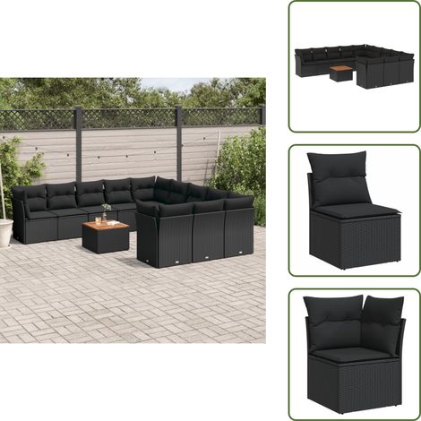 Salon de jardin 12 pcs avec coussins noir résine tressée - Ensemble Salon De Jardin - Mobilier Extérieur - Canapé Jardin - Résine Tressée - Rotin Synthétique (1/5)