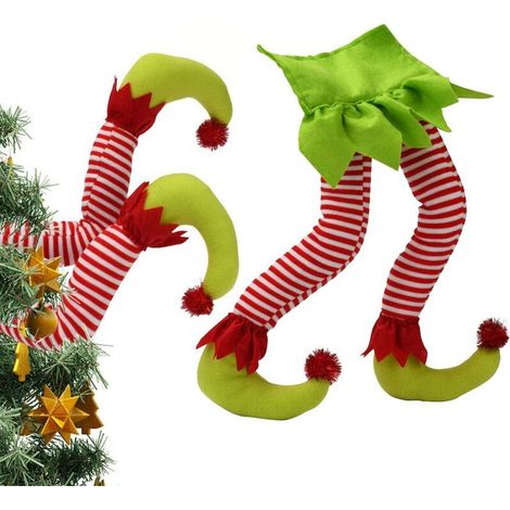 Décorations de sommet d'arbre coincées avec jambes en peluche d'elfe de nol, ornement de fête de vacances, décor intérieur et extérieur (1/5)