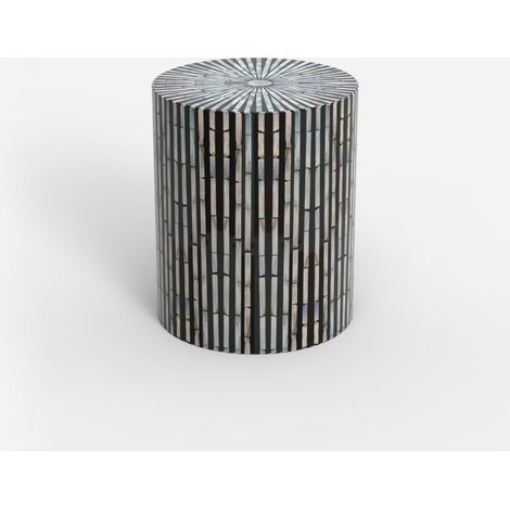 Table basse cylindrique incrustée de nacre blanche noire Ulan (1/4)