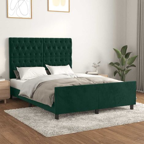 Cadre de lit 140 x 200 cm avec tête de lit, velours vert foncé, hauteur réglable, sans matelas - PANGIVO (1/5)