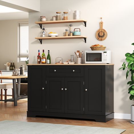 Buffet de cuisine multifonctionnel – Buffet de 138 cm avec tiroir, portes et étagères réglables – Design moderne avec dispositif anti-basculement, idéal pour la cuisine, le salon et la chambre