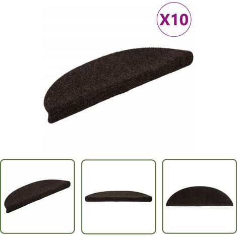 The Living Store Tapis autoadhésifs de marches 10pcs Marron 56x17x3cm Aiguilleté - Tapis D'escalier - Tapis Marche - Antidérapant - Protection Escalier - Tapisserie Murale (1/5)