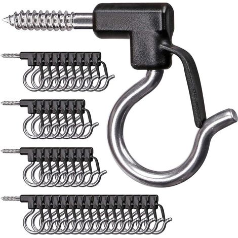 40 Pack Stainless Steel Hanging Hooks with Screws for Garage, New Year Party, Outdoor Easy Release Wire and Fairy LED Lights, 18kg Capacity