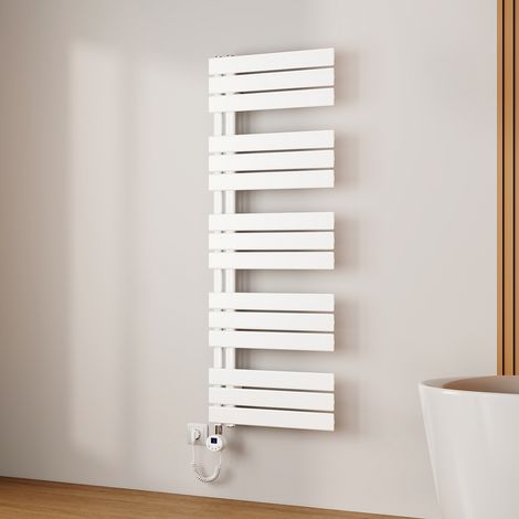 EMKE Sèche-Serviettes Électrique à Thermostat, Minuterie et Puissance Réglable, Blanc 800W 1320x500 mm