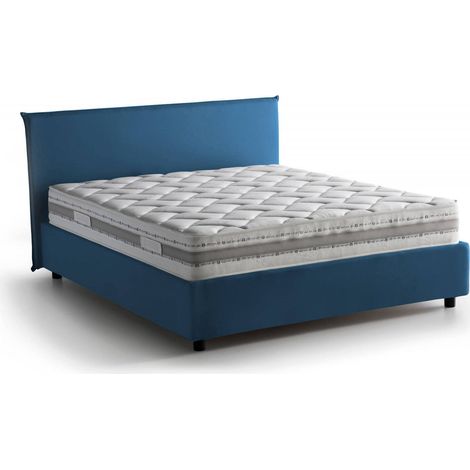 Talamo Italia Doppelbett Beata, Containerbett mit Stoffbespannung, 100% Made in Italy, Frontöffnung, inklusive Matratze Cm 140x190, Blau