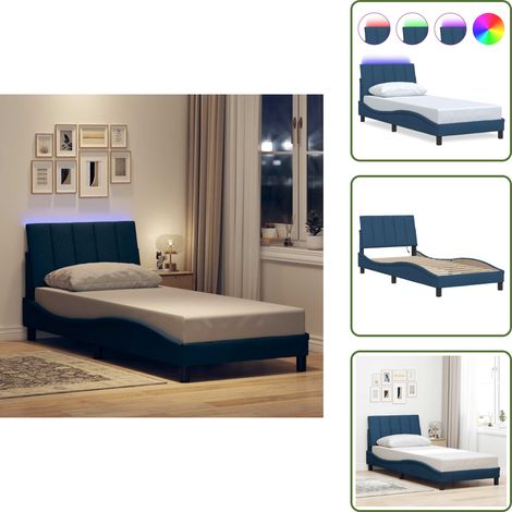 The Living Store Cadre de lit sans matelas Hanko bleu 90x200 cm tissu - Oreiller de tête (1/5)