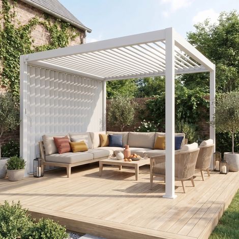 sweeek - Pergola bioclimatique aluminium 4x3m + panneau vertical 3m blanc Triomphe (1/5)