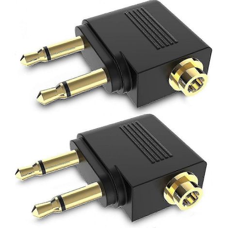 Adaptateur double pour casque d'avion, prise mâle 3,5 mm vers prise femelle 3,5 mm, plaqué or (lot de 2) (1/5)