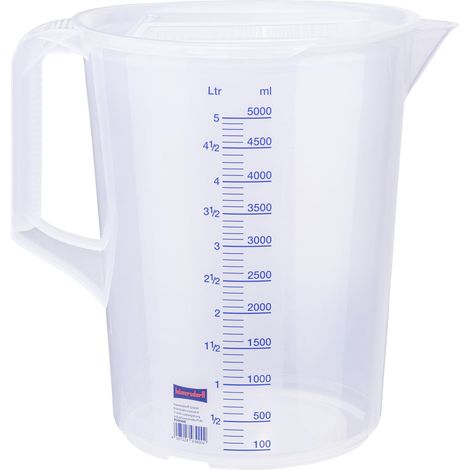 Gobelet doseur 5L avec couvercle, incassable et sans danger pour les aliments (PP), poignée fermée, 2 échelles, transparent (1/3)