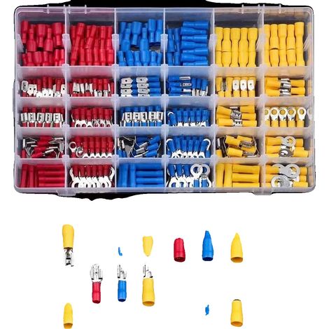 Kit di connettori elettrici, terminali isolati, varie misure, 480 pezzi (1/2)